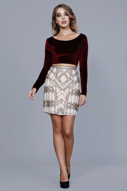 Shail K - 12174 Embellished Two Piece Long Sleeve Dress in Pink and Gold