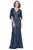 Shail K - 12178 Sequined V-neck Tulle Sheath Dress in Blue