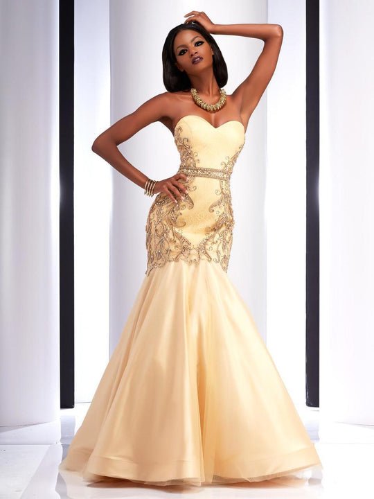 Clarisse - 2851 Bejeweled Mermaid Dress in Gold