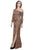 Shail K - 12184 Asymmetrical Long Sleeve Embellished Tulle Gown in Brown