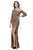 Shail K - 12184 Asymmetrical Long Sleeve Embellished Tulle Gown in Brown