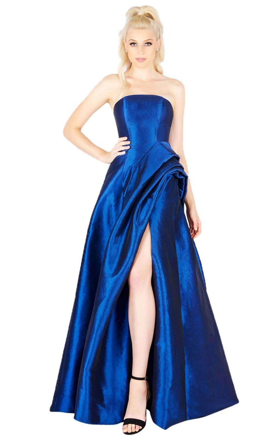 Mac Duggal Flash - 12194L Strapless Ruched High Slit Taffeta Gown