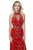 Shail K - 12209 Bedazzled High Halter Tulle Sheath Dress In Red