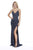 Shail K - 12224 Plunging Sequined High Slit Sheath Gown In Blue