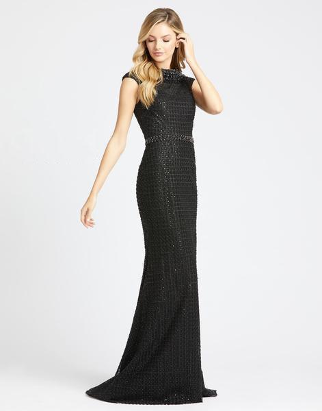 Mac Duggal Evening - 12229D Jewel Beaded Cap Sleeve Evening Gown In Black