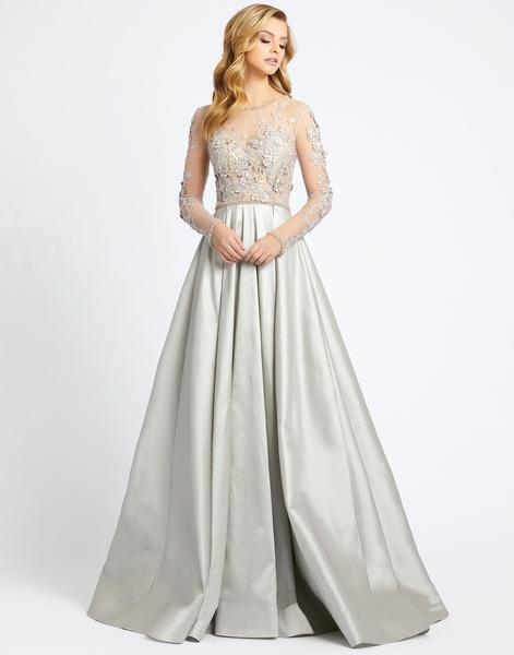 Mac Duggal Evening - 12230D Illusion Floral Embroidered Bejeweled Gown In Gray