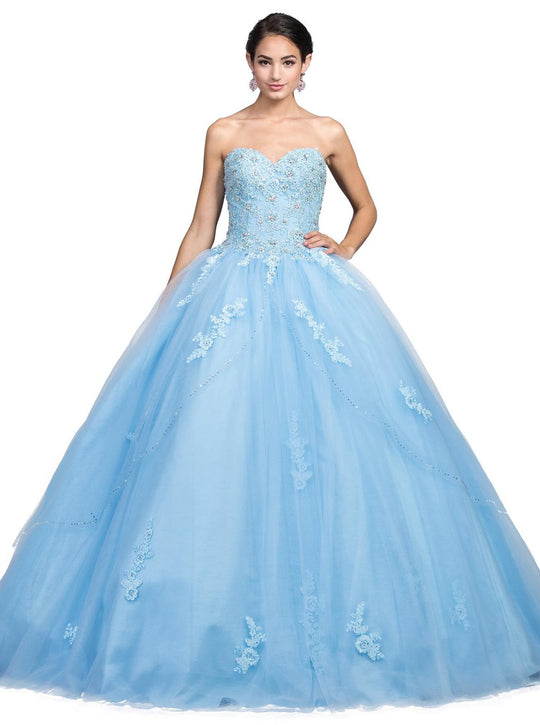 Dancing Queen - 1224 Strapless Sweetheart Lace-up Back Ballgown In Blue