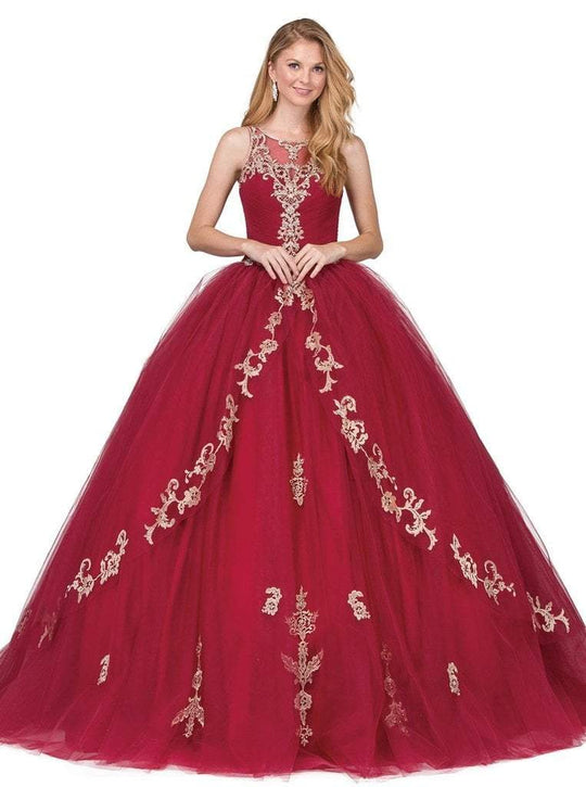 Dancing Queen - Beaded Lace Illusion Halter Quinceanera Ballgown 1225 In Red