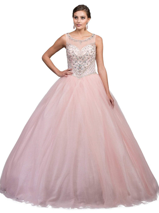 Dancing Queen - 1227 Embellished Illusion Bateau Neck Quinceanera Ballgown