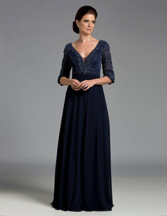 Lara Dresses - Elegant V-Neck A-Line Gown 32629 in Blue