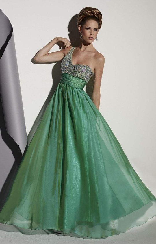 Studio 17 - 12437 One Shoulder Bejeweled Empire Dress In Green