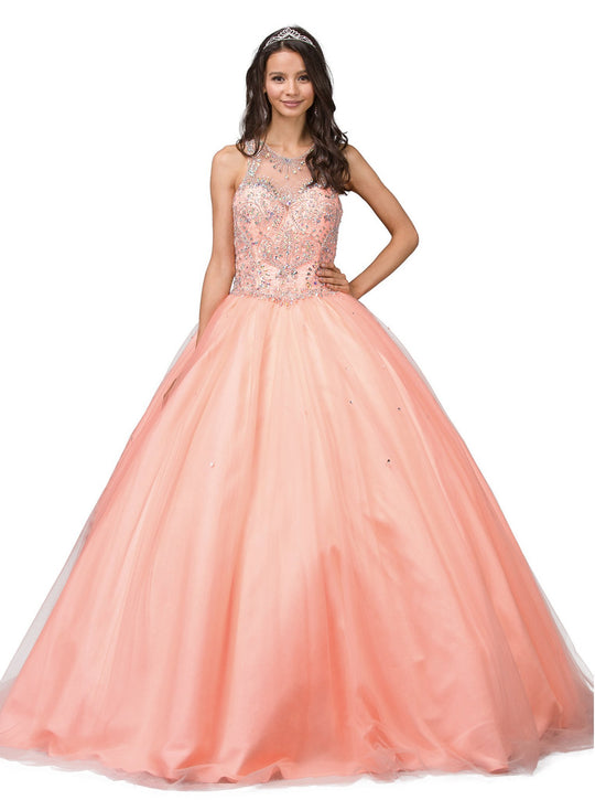 Dancing Queen - 1244 Bejeweled Halter Quinceanera Ballgown