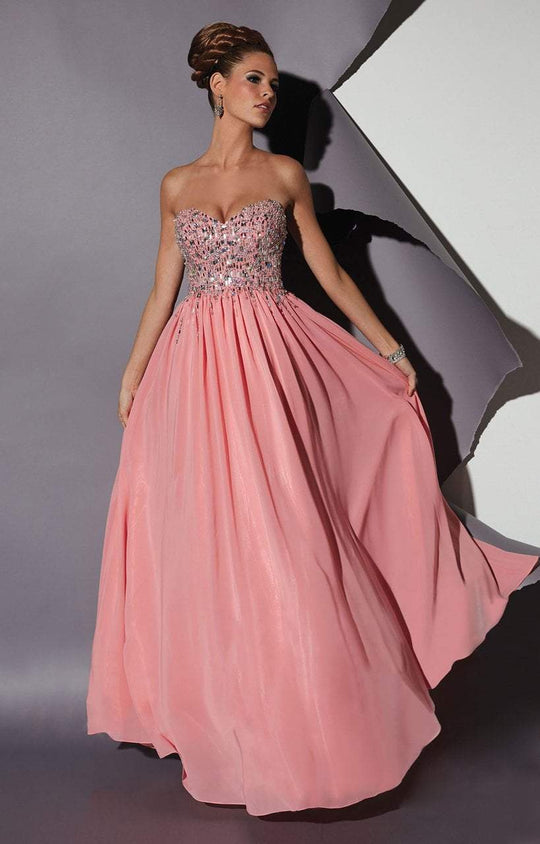Studio 17 - 12452 Sparkling Strapless Sweetheart Chiffon Long Gown In Pink