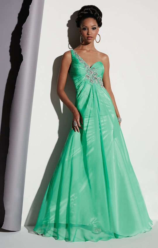 Studio 17 - 12463 One Shoulder Beaded Chiffon Gown In Green