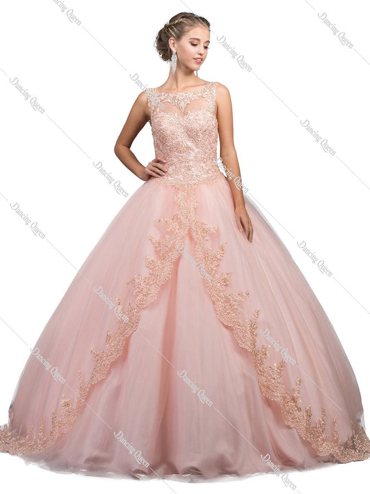 Dancing Queen - 1248 Lace Embroidered Quinceanera Dress In Pink
