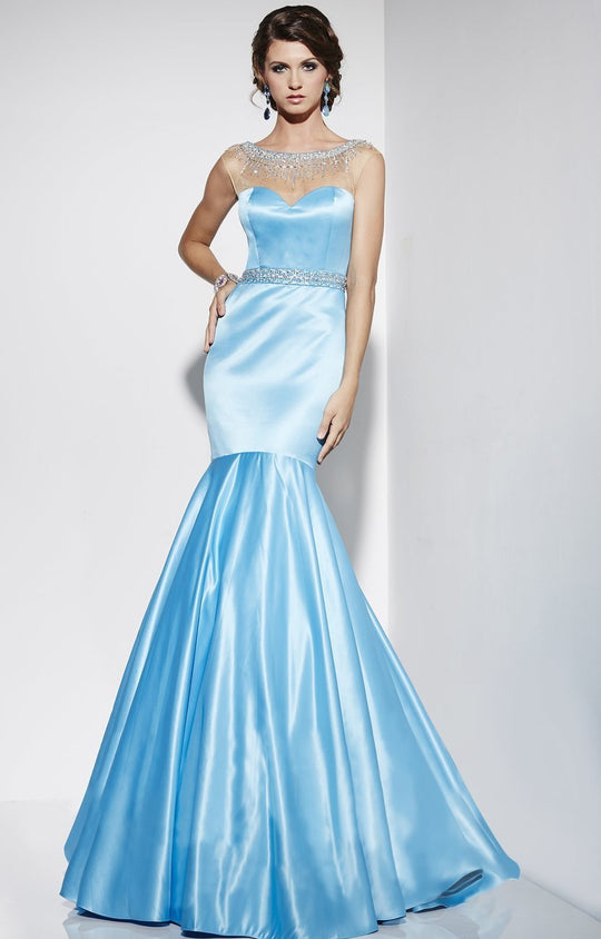 Studio 17 - 12542 Illusion Bateau Mermaid Dress in Blue