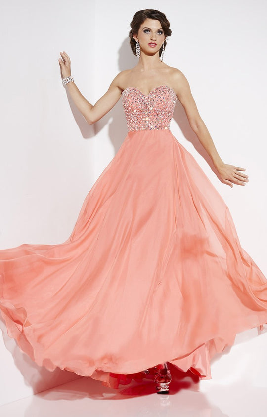 Studio 17 - 12543 Beaded Chiffon A-line Dress in Orange