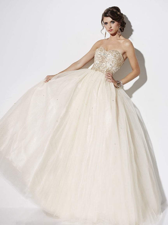 Studio 17 - 12548 Beaded Sweetheart Tulle Ballgown In Neutral and Gold
