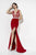 Studio 17 - 12550 Embellished Deep V-neck Trumpet Dress in Red and Neutral