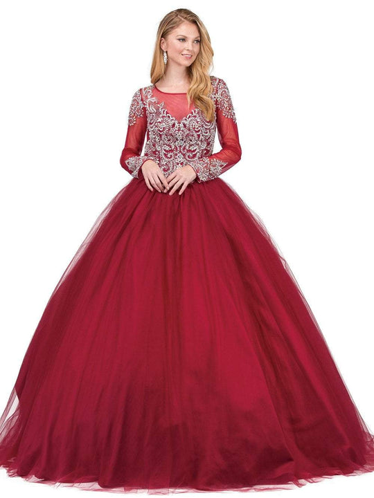 Dancing Queen - 1257 Teardrop Cutout Jewel Ornate Quinceanera Gown In Red
