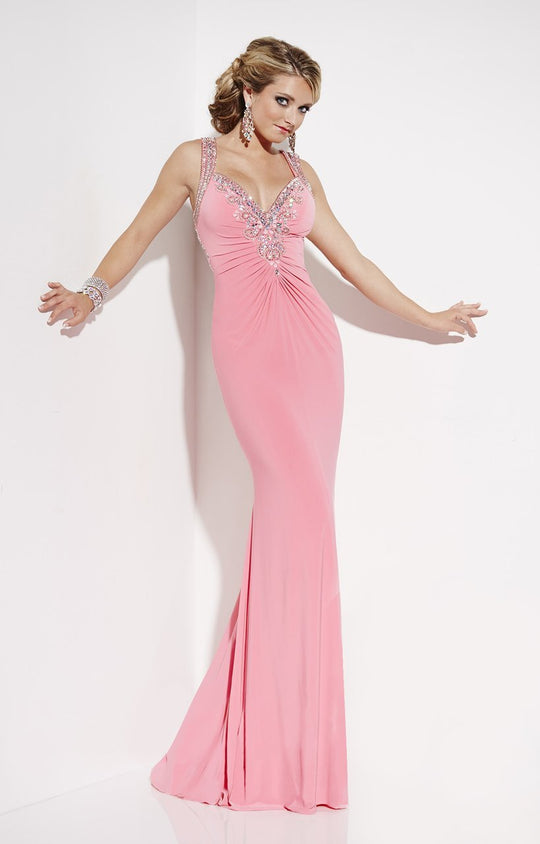 Studio 17 - 12587 Ornate Sweetheart Ruched Gown in Pink
