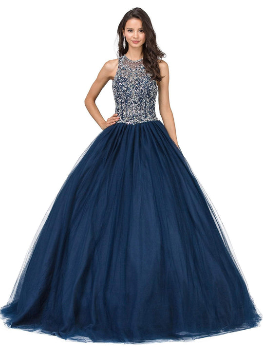 Dancing Queen - 1259 Sleeveless Bedazzled Halter Quinceanera Ballgown