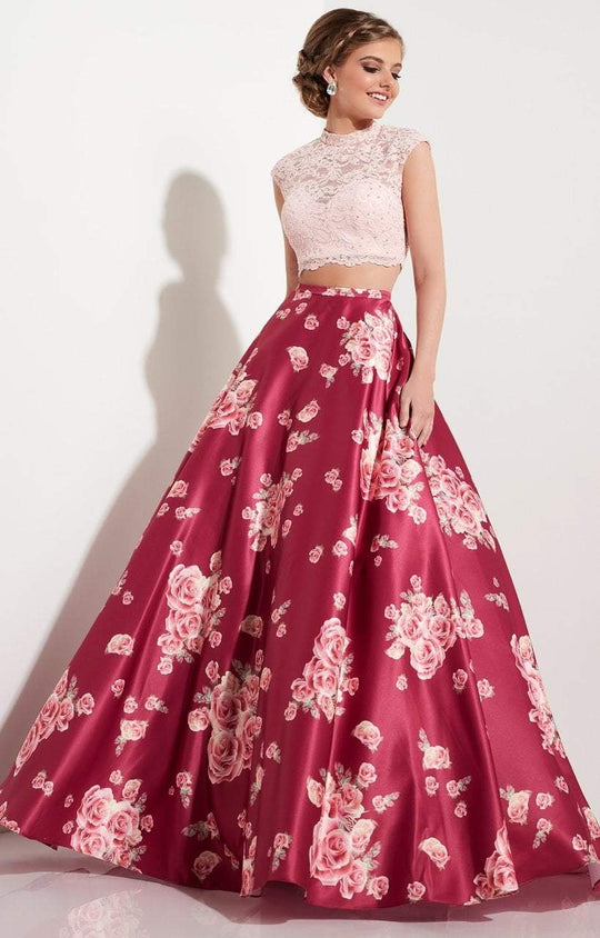 Studio 17 - 12603 Two Piece Lace Satin Floral Printed A-line Dress In Pink and Floral