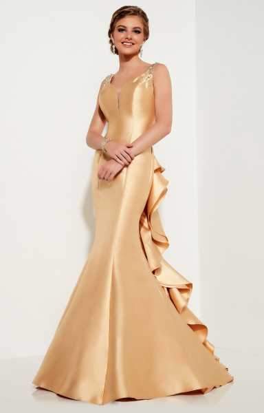 Studio 17 - Luminous Ruffled Panel Mikado Trumpet Gown 12605 in Gold