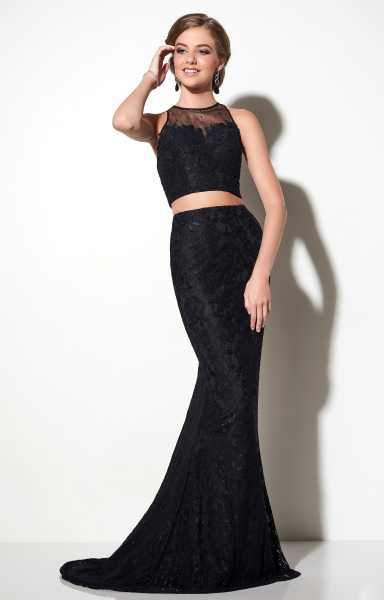 Studio 17 - Two-Piece Jewel Illusion Lace Trumpet Gown 12606 in Black