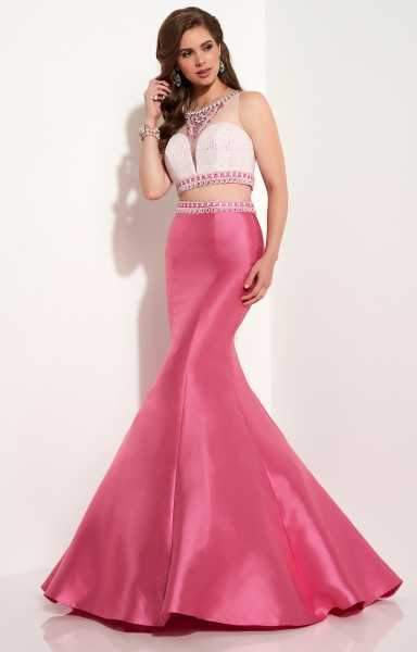 Studio 17 - Two-Piece Crochet Lace Illusion Mermaid Gown 12609  in Pink