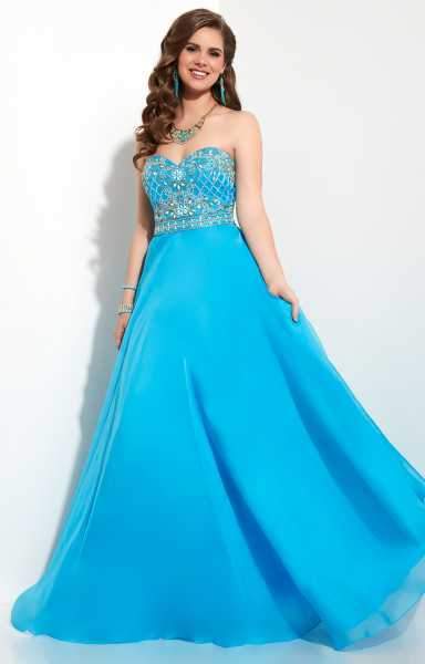 Studio 17 - Lattice Beaded Sweetheart Chiffon A-Line Gown 12610 in Blue