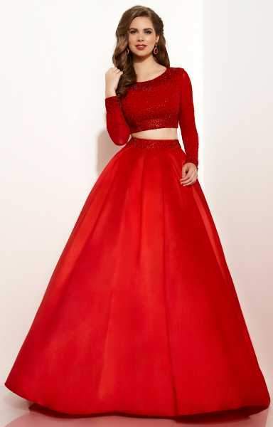 Studio 17 - Classy Two Piece Long Sleeve Ballgown 12611 in Red
