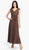 Patra - 12615 Cap Sleeve Gilded Starburst Lace A-Line Gown in Brown