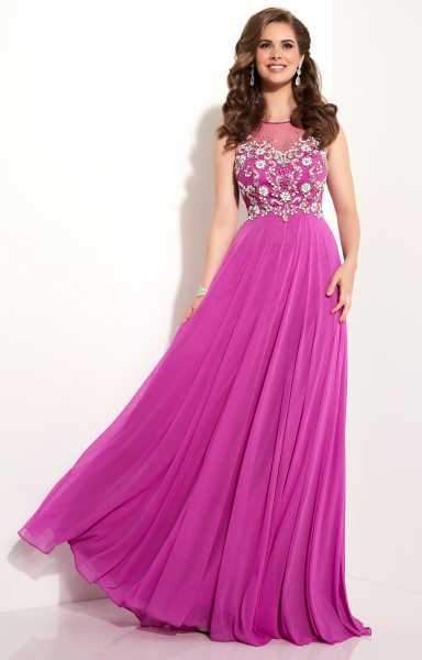 Studio 17 - Charming Beaded Bateau Neck Stretch Net A-Line Gown 12621 in Purple