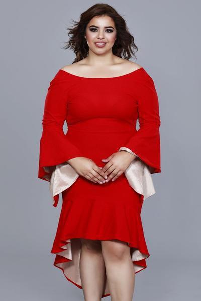 Shail K - 12622W Fitted Bell Sleeves High Low Dress