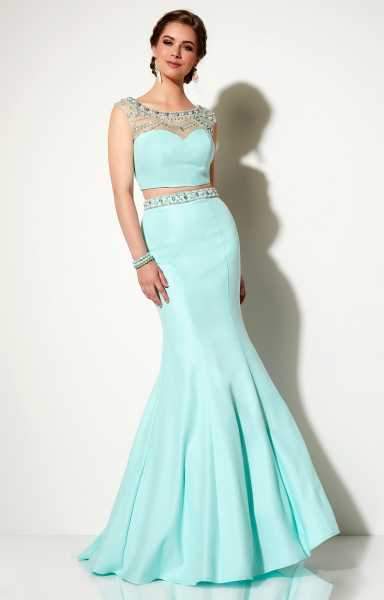 Studio 17 - Two-Piece Embellished Sheer Neckline Trumpet Dress 12625 in Green