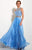Studio 17 - Appealing Laced and Beaded Jewel Neck Chiffon A-Line Gown 12630 In Blue