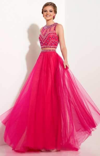 Studio 17 - Stunning Beaded Illusion Sweetheart Tulle A-Line Gown 12635 In Pink