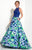 Studio 17 - Lacy Halter Neckline Floral Print A-line Dress  In Blue