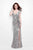 Primavera Couture - 1263 Cap Sleeves Sequined Sheath Gown in Neutral and Silver