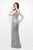 Primavera Couture - 1263 Cap Sleeves Sequined Sheath Gown in Neutral and Silver