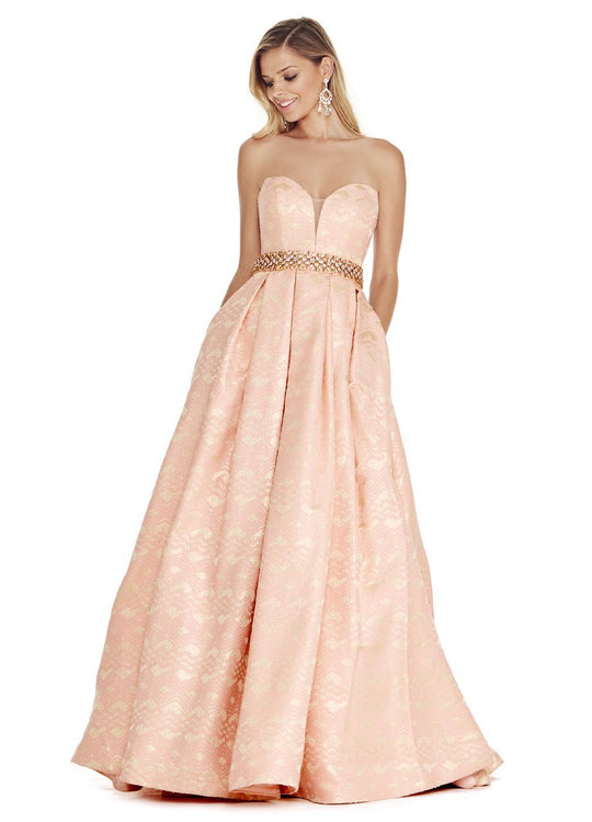 Ashley Lauren - 1263 Crystal Beaded Sweetheart Brocade Ballgown in Pink and Gold