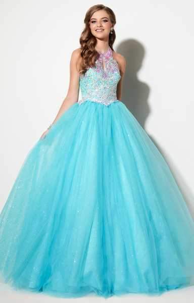 Studio 17 - Rhinestone Embellished Halter Top Ball Gown 12640 in White