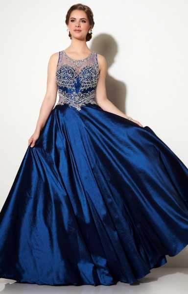 Studio 17 - Bead Embellished Scoop Neck Taffeta A-line Dress 12644 In Blue