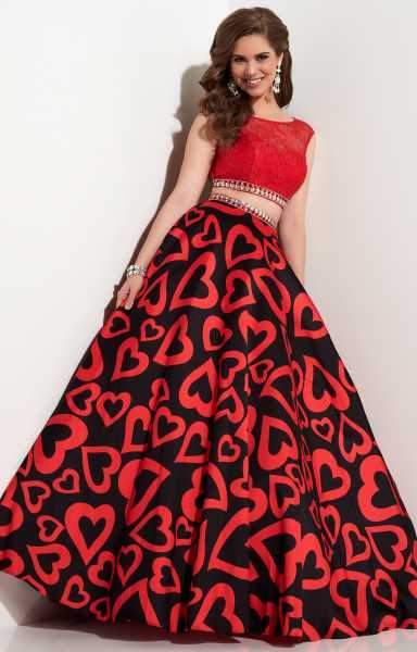 Studio 17 - Two-Piece Lace Crop Top Printed A-line Dress In Red