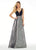 Ashley Lauren - 1264 Plunging Fitted Beaded Belt Evening Dress in Black and Gray