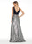 Ashley Lauren - 1264 Plunging Fitted Beaded Belt Evening Dress in Black and Gray