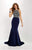 Studio 17 - 12656 Beaded Illusion Halter Satin Trumpet Dress In Blue