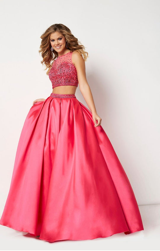 Studio 17 - 12657 Two-Piece Adorned Illusion Jewel Ballgown In Pink