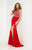Studio 17 - 12658 Beaded Illusion Halter Stretch Satin Trumpet Dress In Red